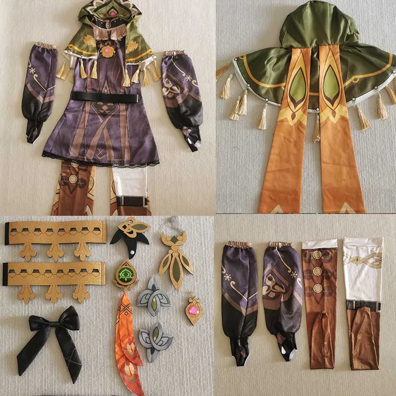 Disfraz de Cosplay de Collei, Sumeru Dendro Avidya, guardabosques, aprendiz, trajes de Collei, vestido, calcetines, peluca para cómic