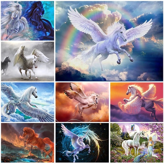 Peinture diamant Animal 5D ciel arc-en-ciel Pegasus, peinture diamant incrustée, broderie complète, décoration de la maison
