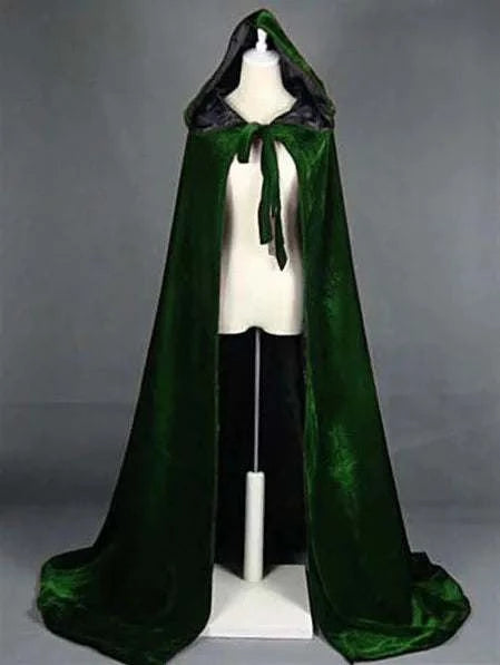 Cape à capuche longue en velours, Robe verte, noire, rouge, pour Halloween, carnaval, manteaux de pourim, sorcière médiévale, Costume de Vampire Wicca pour adultes