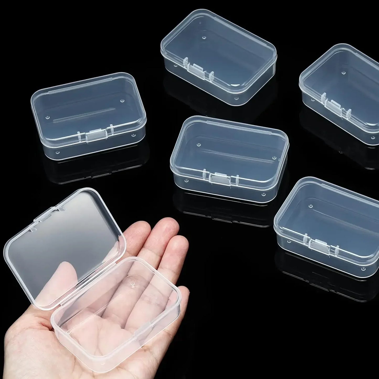 6pcs Rectangular Empty Mini Clear Plastic Organizer Storage Box Containers with Hinged Lid for Small Item Craft Jewelry Hardware