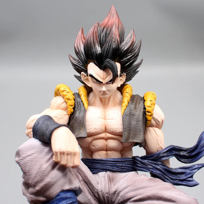 Sitting Gogeta Super Saiyan and Blue Anime Figure, 3 Swappable Heads Dragon Ball Z Figurines PVC 23 CM