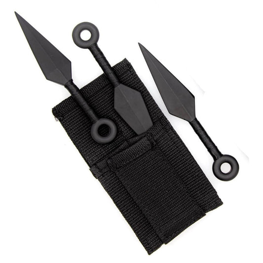 Shadow Strike Trio Black-Wrapped Mini Kunai Throwing Knives Set with Belt Pouch-0