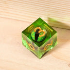 Green Sharp Edge Liquid Core Dragon Eye Resin DND Dice Set + Gold Font