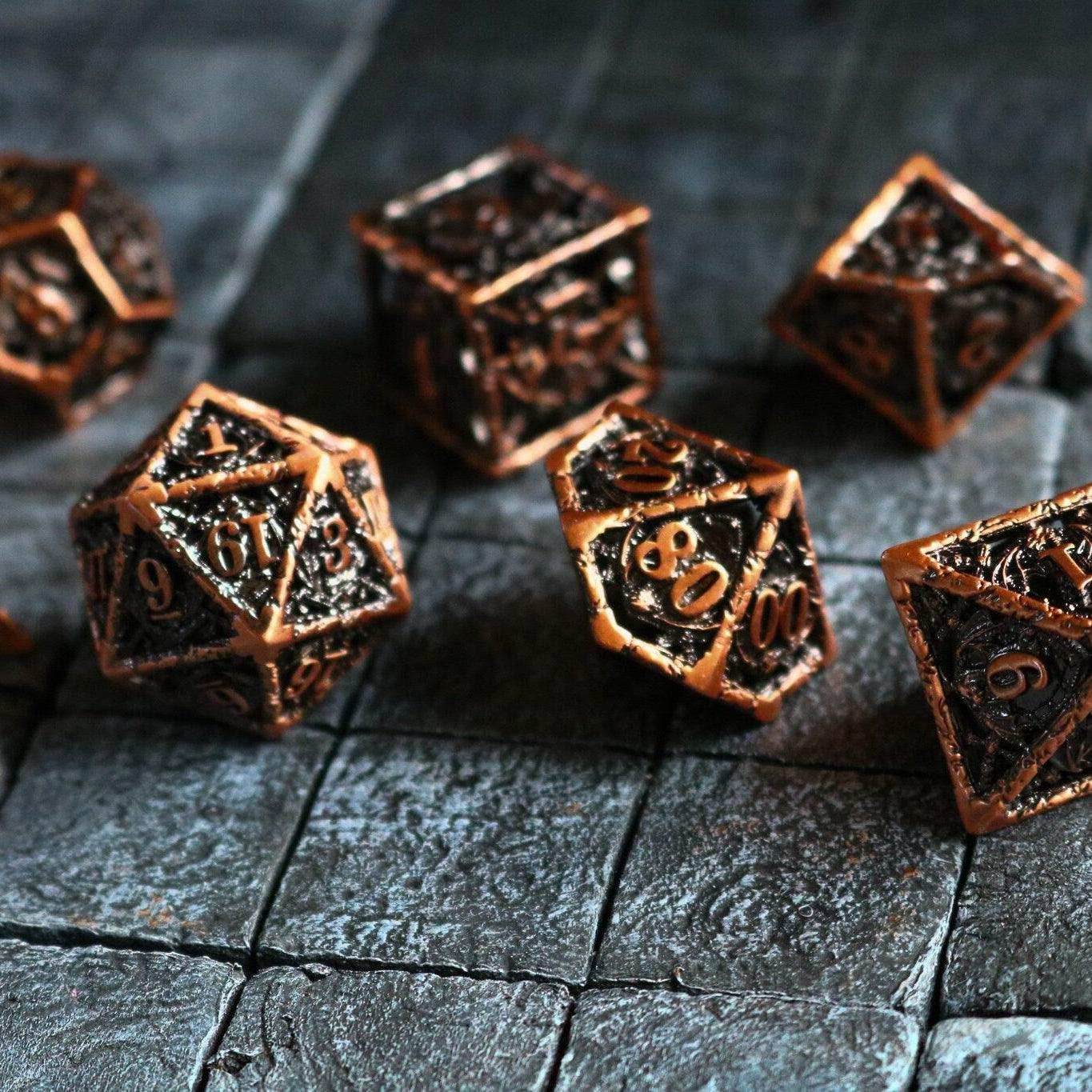 Shield And Sword Copper Hollow Metal DND Dice Set - Only 1 D20