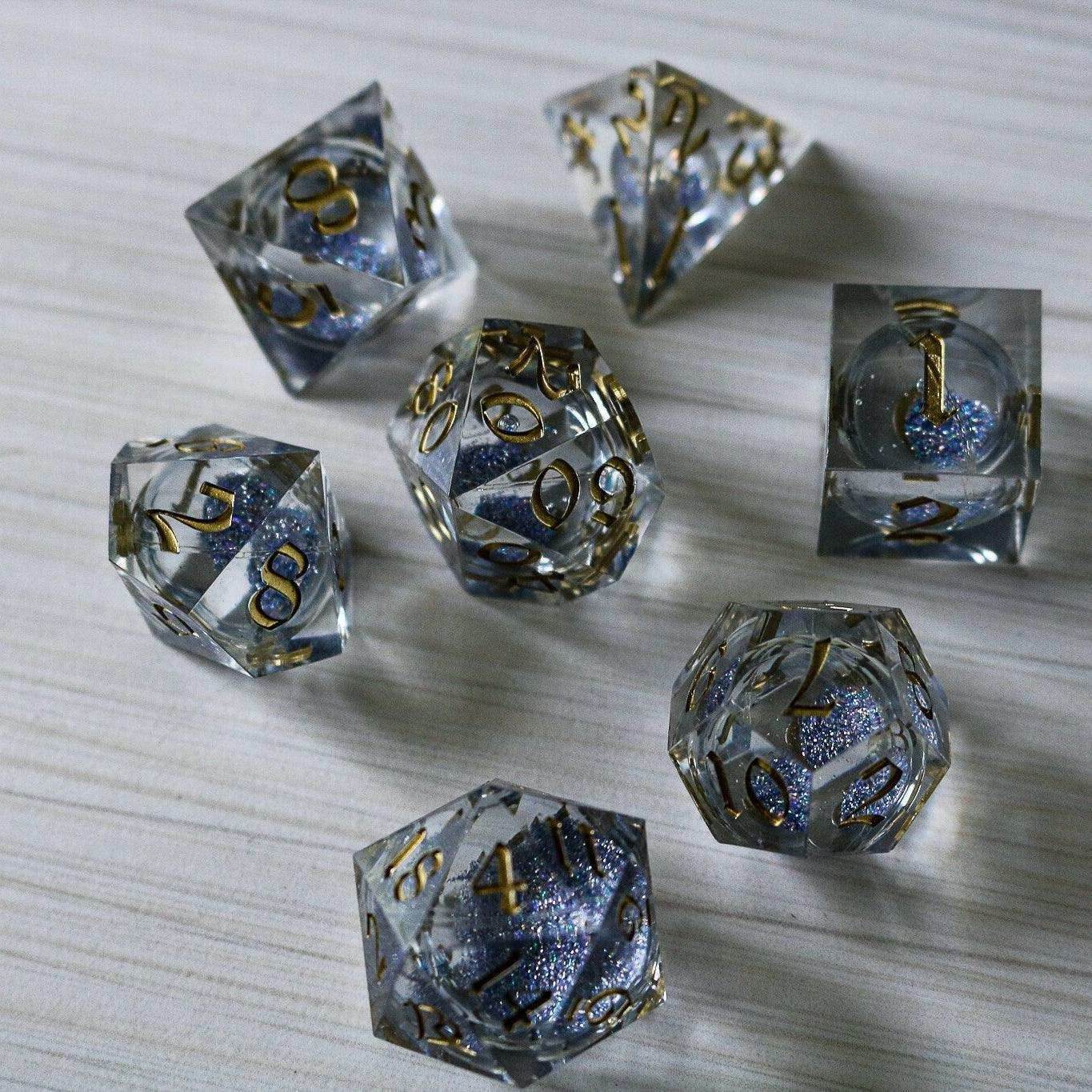 Silver Glitter Liquid Core Handmade Sharp Edge Resin DND Dice Set - 1 D20 (Not Full Set)
