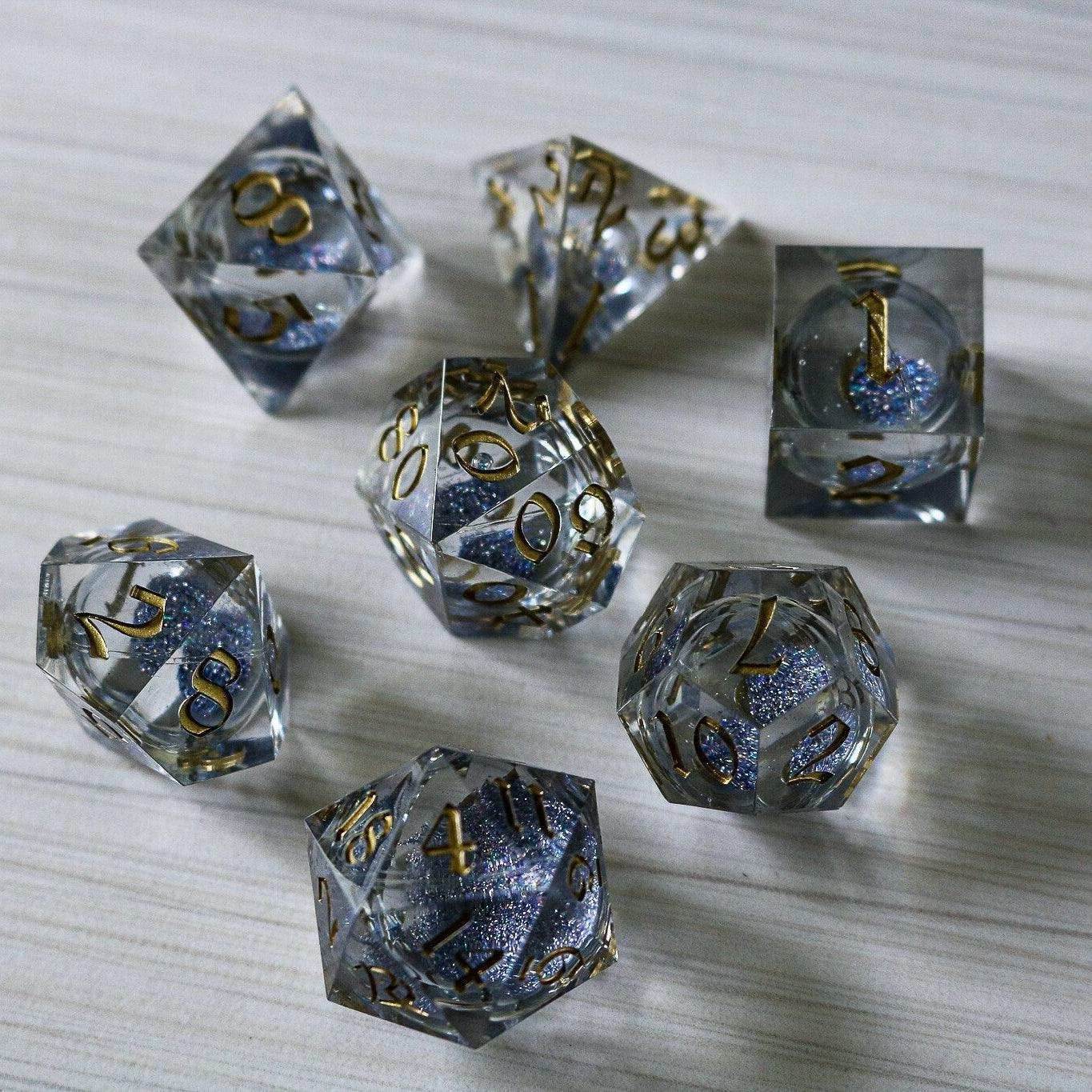 Silver Glitter Liquid Core Handmade Sharp Edge Resin DND Dice Set - 1 D20 (Not Full Set)