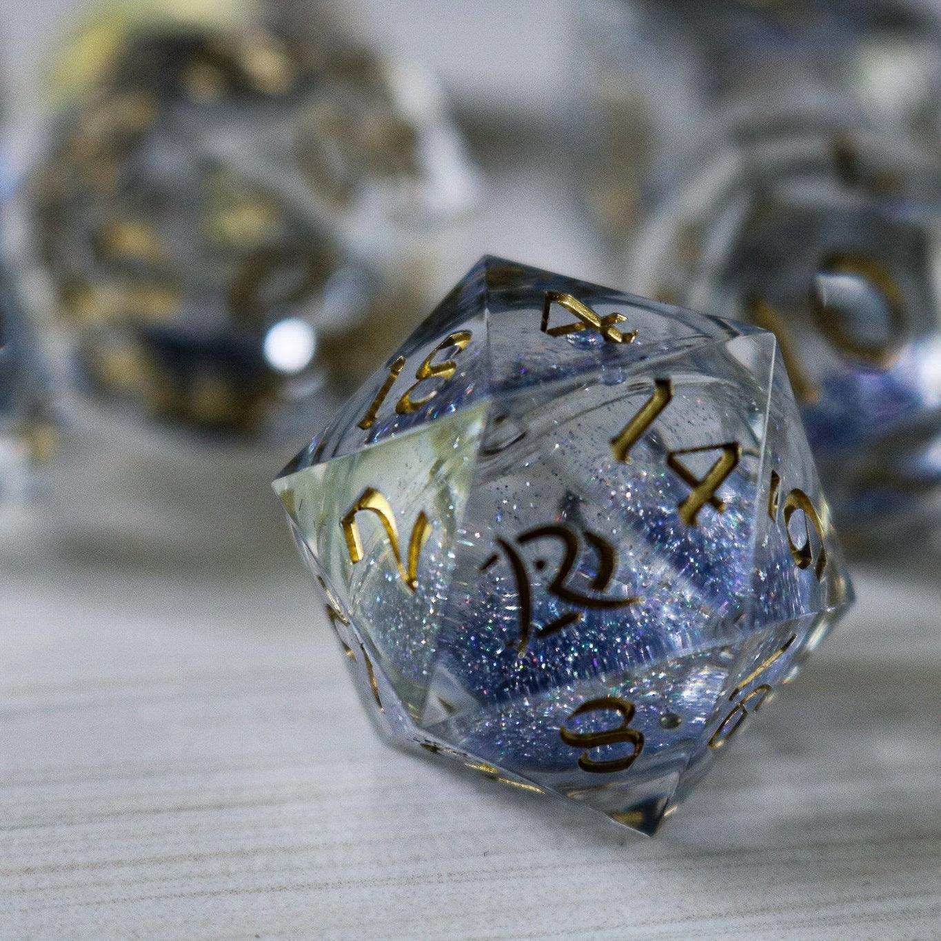 Silver Glitter Liquid Core Handmade Sharp Edge Resin DND Dice Set - 1 D20 (Not Full Set)