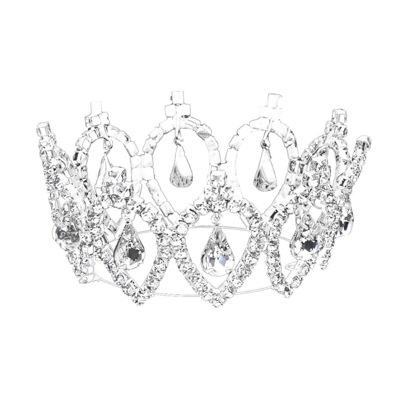 Pave Crystal Rhinestone Teardrop Dangle Mini Crown Tiara