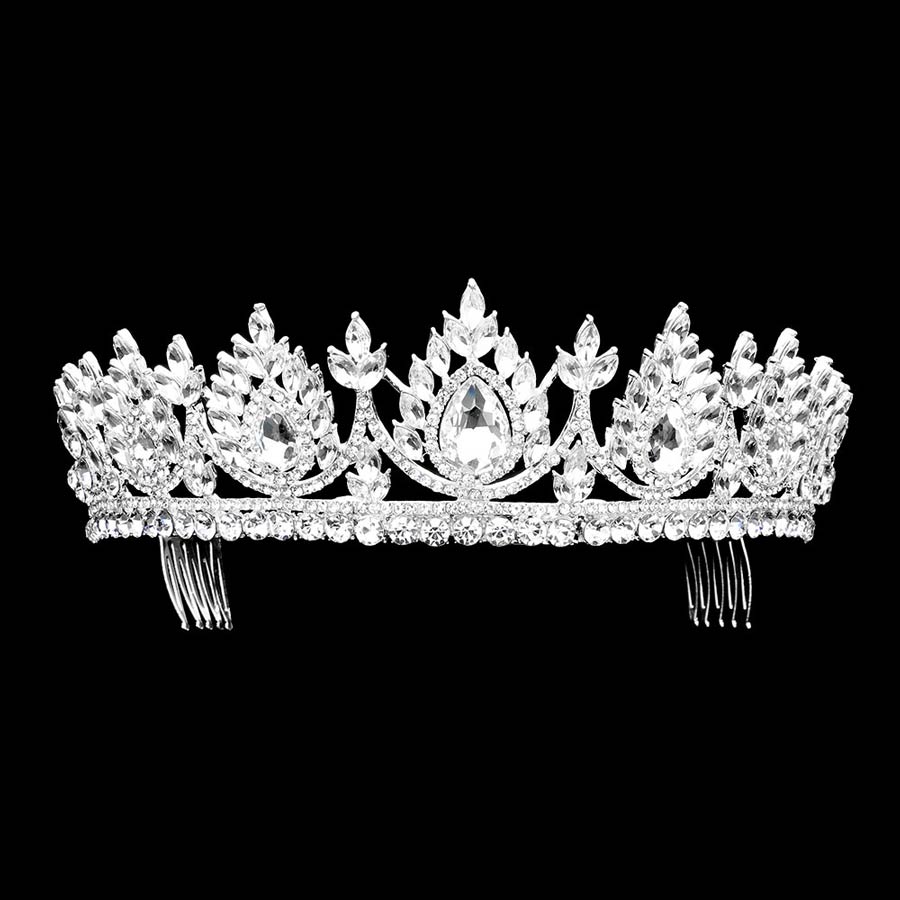Teardrop Accented Marquise Stone Cluster Princess Tiara