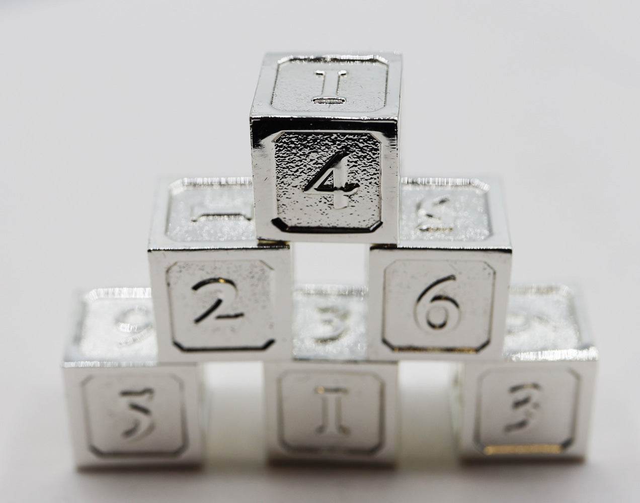 6 piece Metal D6's - Silver - 
