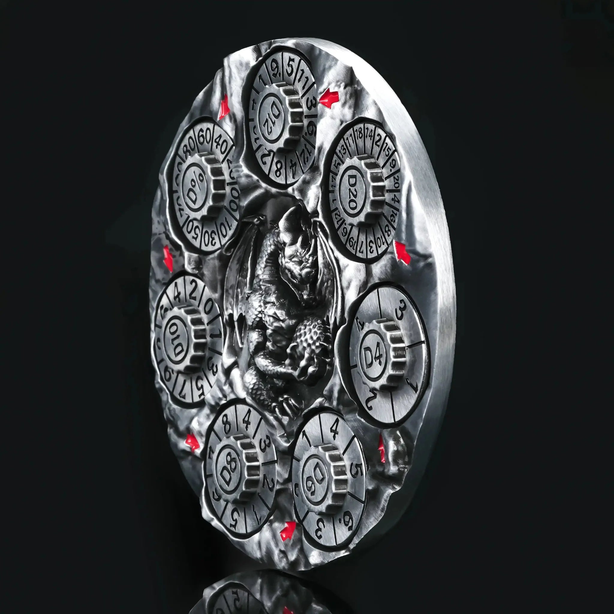 Unique Dice Spinner: 7-in-1 Metal 3D Relief Dragon DND Roulette Dice Spinner