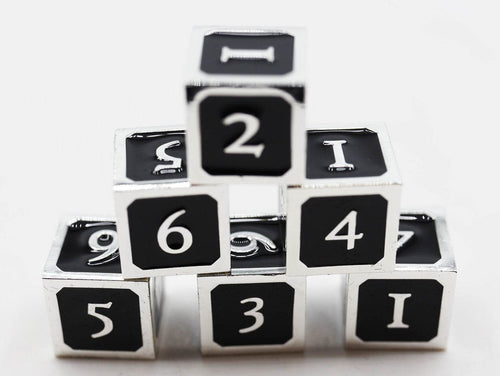 6 piece Metal D6's - Black and Silver - 