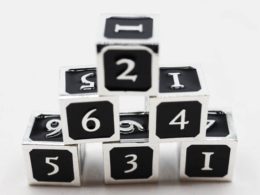 6 piece Metal D6's - Black and Silver - 