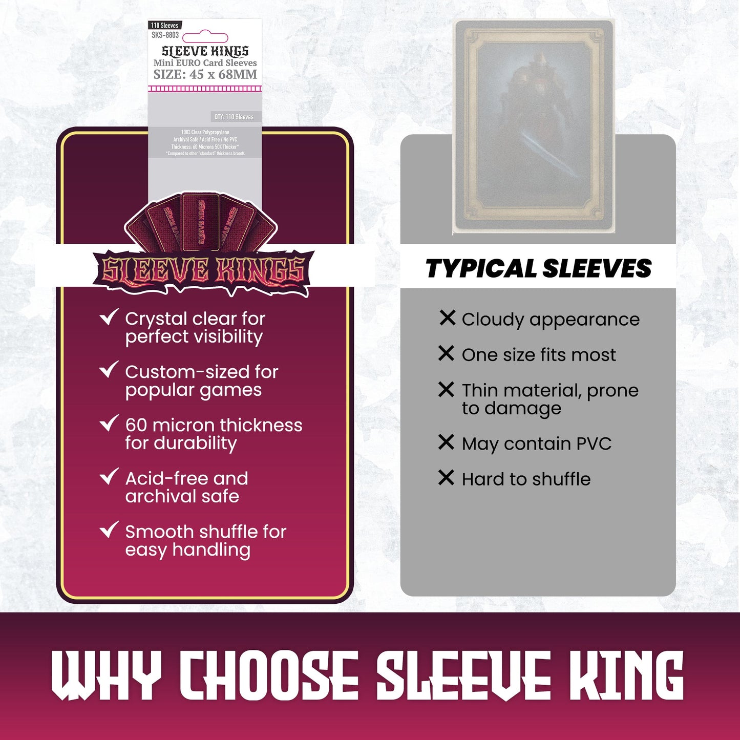 Sleeve Kings Mini Euro Card Sleeves (45x68mm) - 110 Pack, -SKS-8803