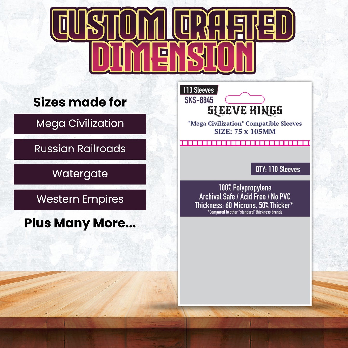 "Mega Civilization" Compatible Sleeves (75x105mm)  110 pack, 60 Micron, SKS-8845