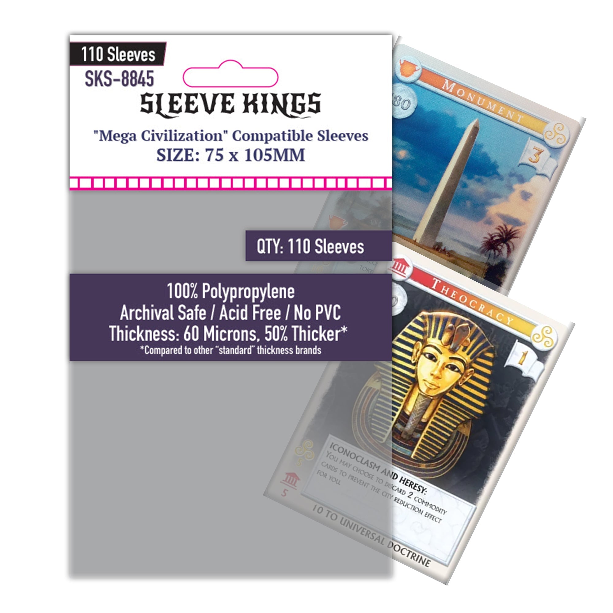 "Mega Civilization" Compatible Sleeves (75x105mm)  110 pack, 60 Micron, SKS-8845