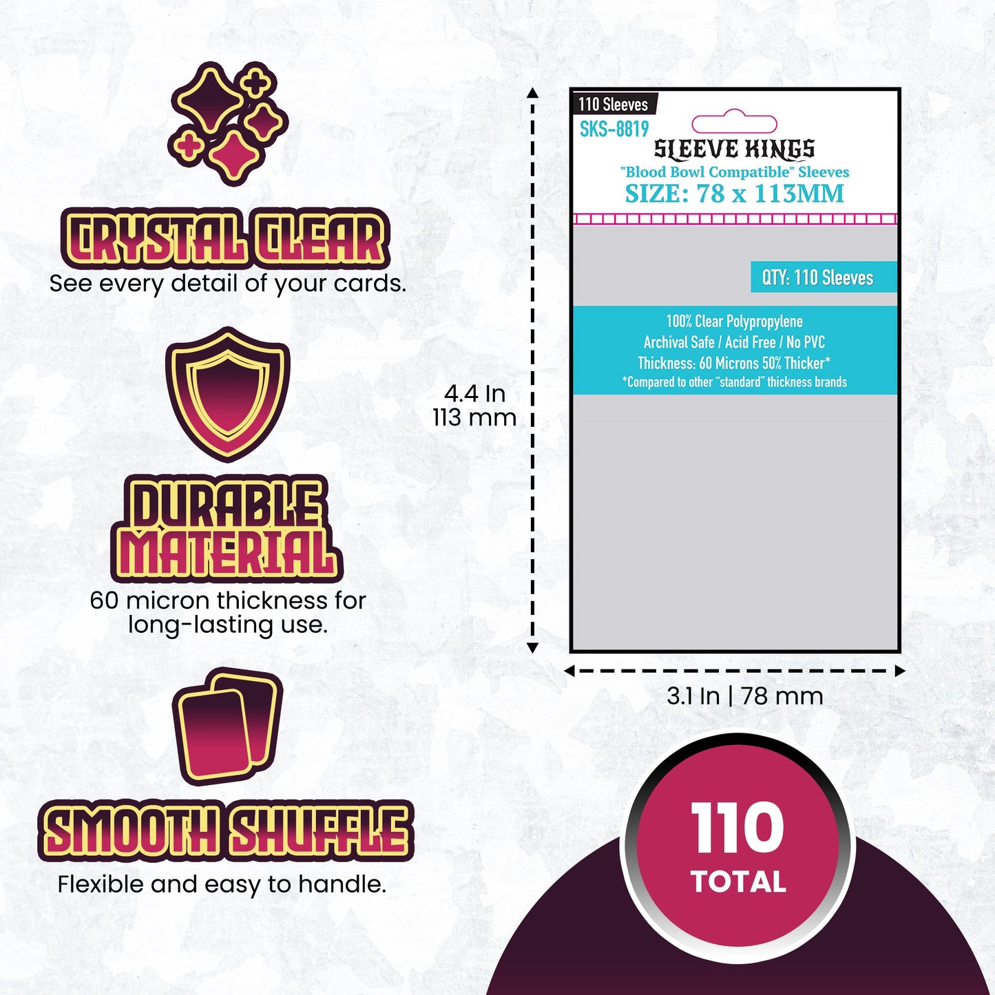"Blood Bowl" Compatible Sleeves (78x113mm) 110 Pack, 60 Micron, SKS-8819