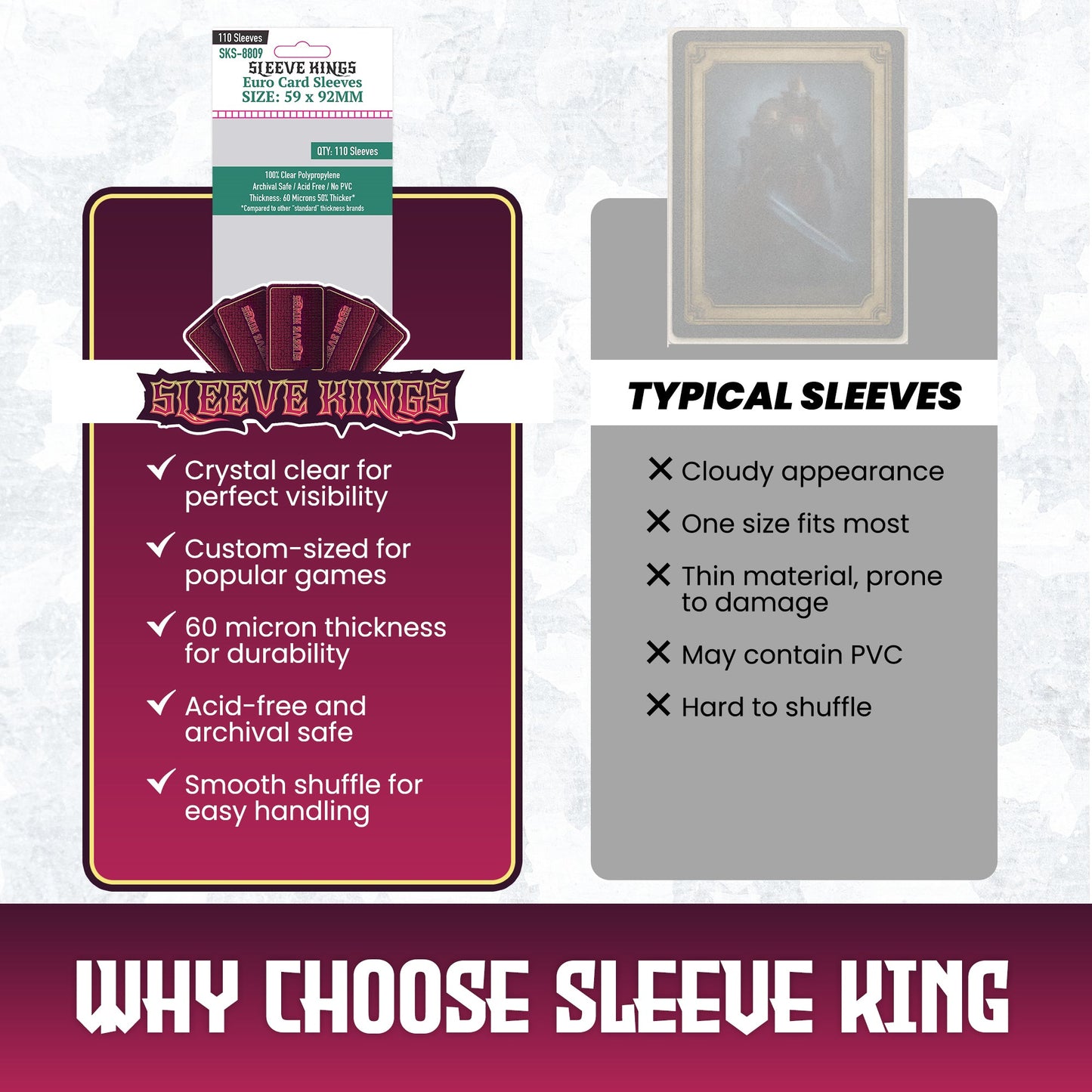 Sleeve Kings Euro Card Sleeves (59x92mm) - 110 Pack, -SKS-8809