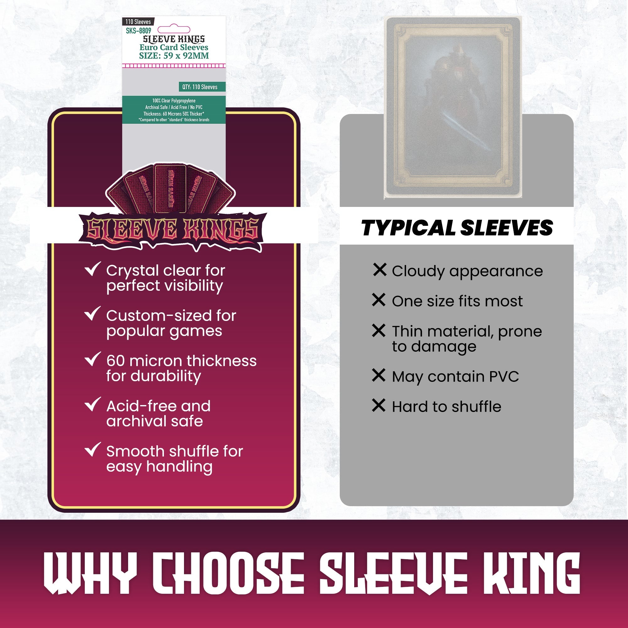 Sleeve Kings Euro Card Sleeves (59x92mm) - 110 Pack, -SKS-8809