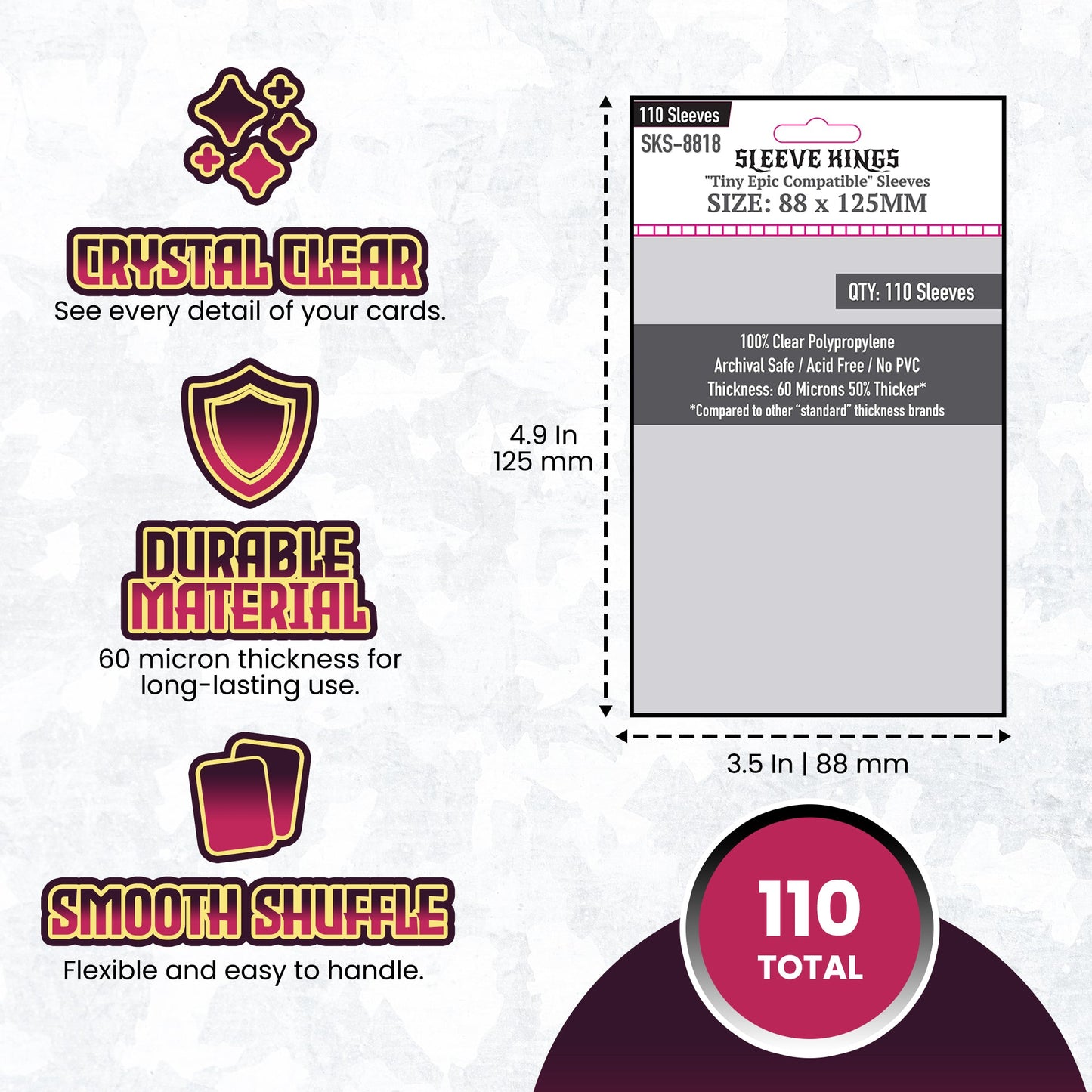"Tiny Epic" Compatible Card Sleeves (88x125mm) 110 Pack, 60 Micron, SKS-8818