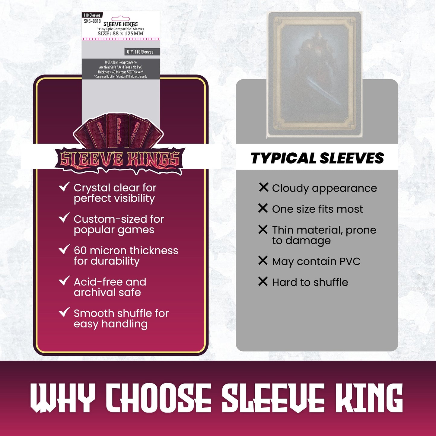 "Tiny Epic" Compatible Card Sleeves (88x125mm) 110 Pack, 60 Micron, SKS-8818