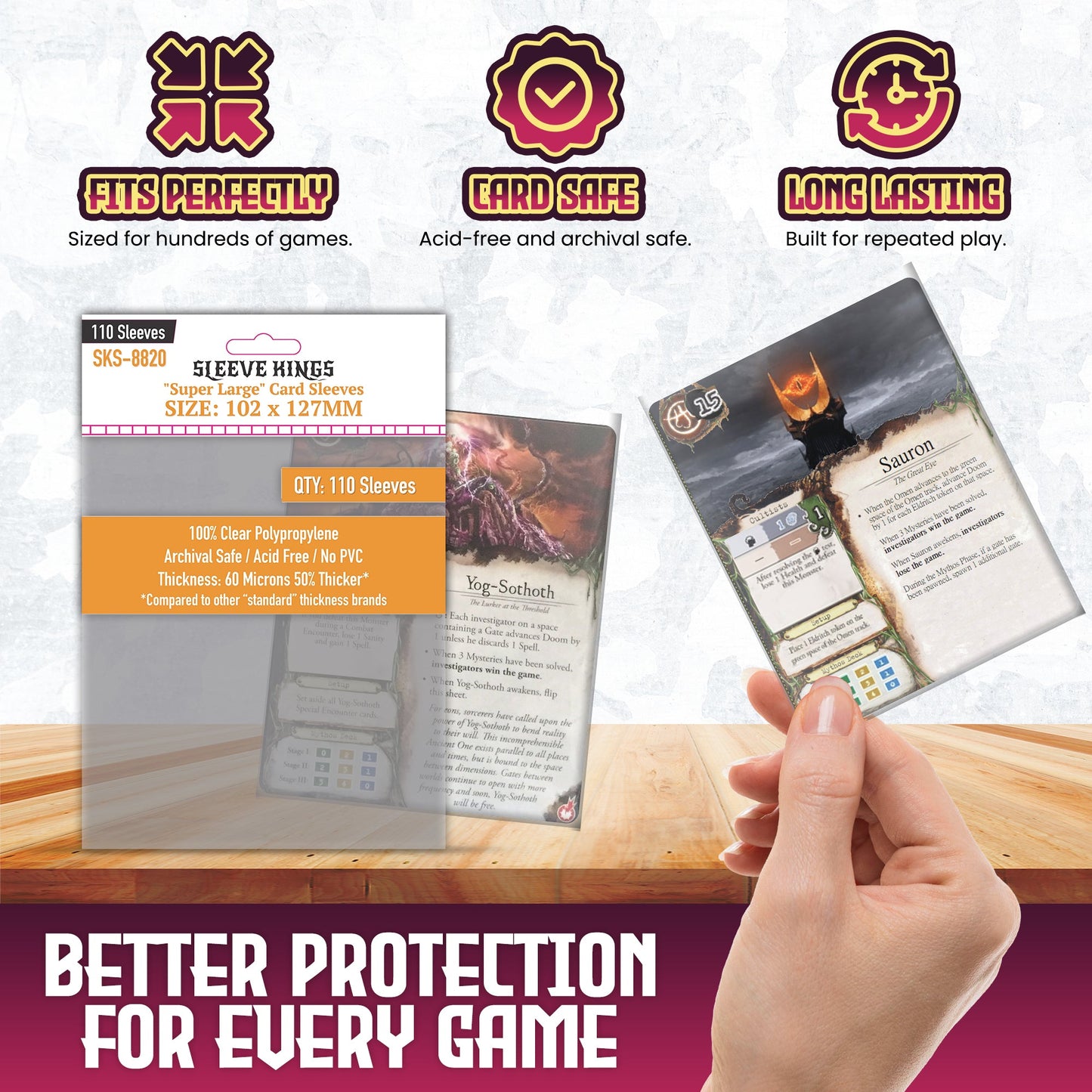 Super Large Game Card Sleeves (102x127mm) 110 Pack, 60 Micron, SKS-8820