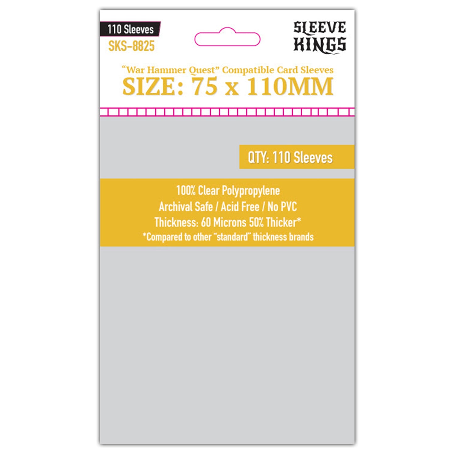 "War Hammer Quest" Compatible Sleeves (75x110mm) 110 Pack, 60 Micron, SKS-8825