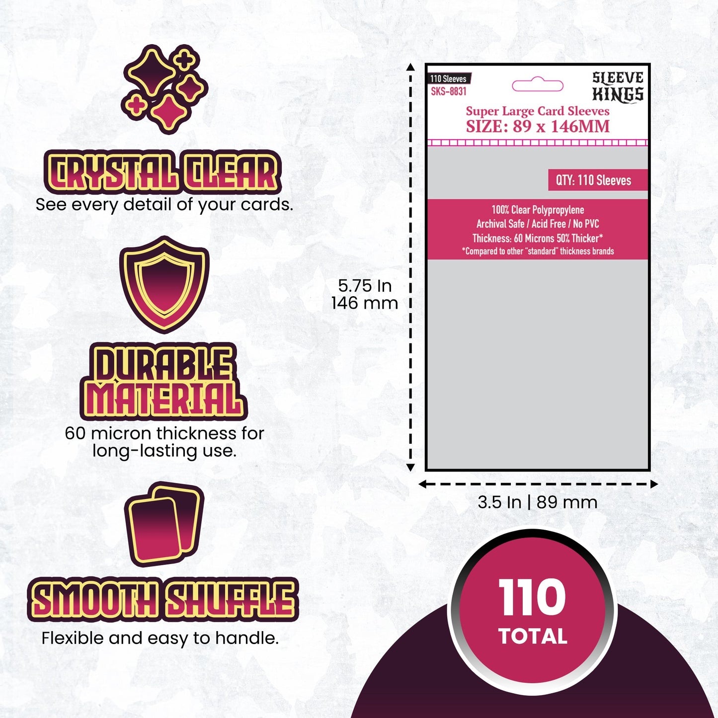 Super Large Game Card Sleeves (89x146mm) 110 Pack, 60 Micron, SKS-8831