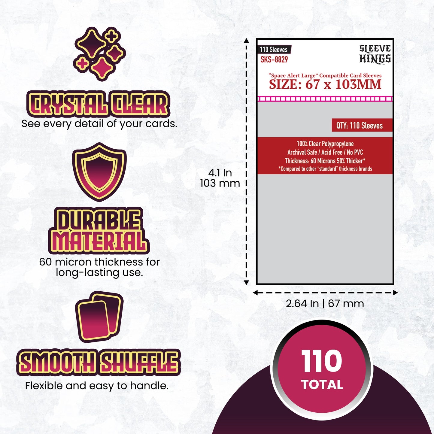 "Space Alert" Compatible Large Card Sleeves (67x103mm) 110 Pack, 60 Micron, SKS-8829