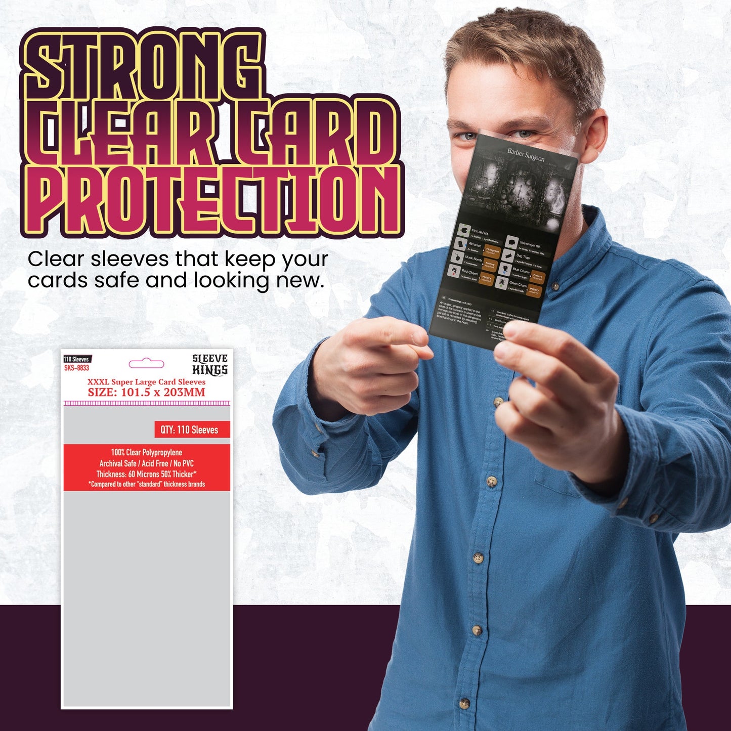 XXXL Super Large Game Card Sleeves (101.5x203mm) 110 Pack, 60 Micron, SKS-8833