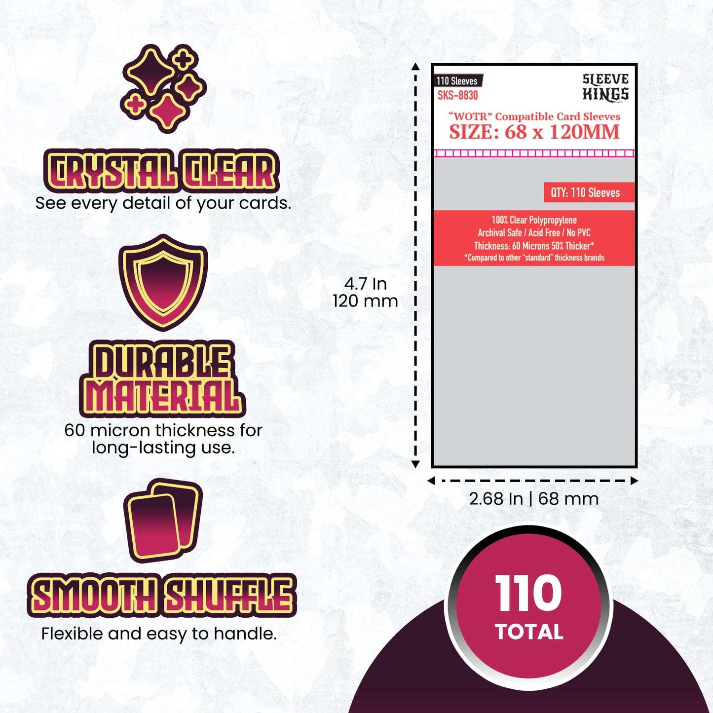"WOTR" Compatible Sleeves (68x120mm) 110 Pack, 60 Micron, SKS-8830