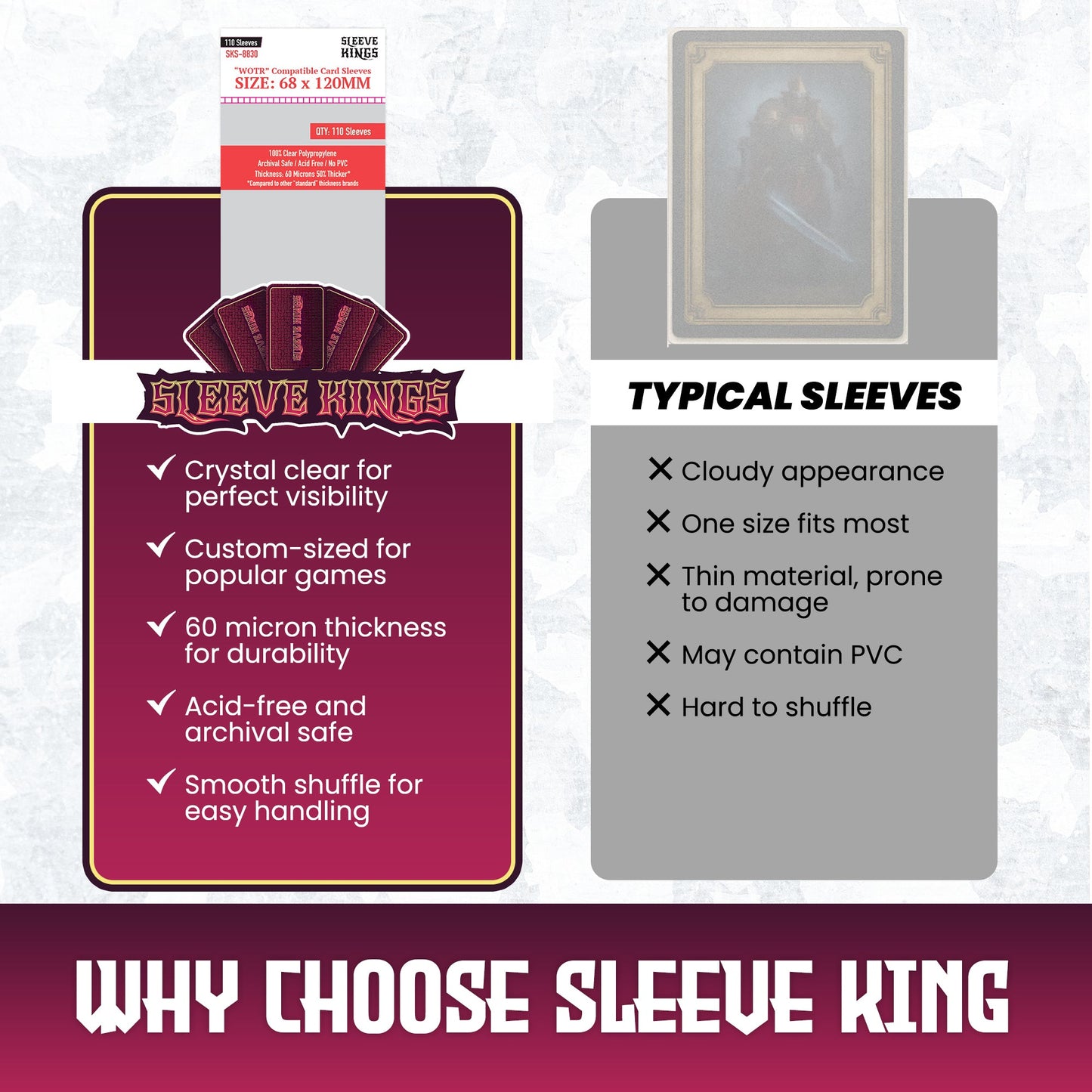 "WOTR" Compatible Sleeves (68x120mm) 110 Pack, 60 Micron, SKS-8830