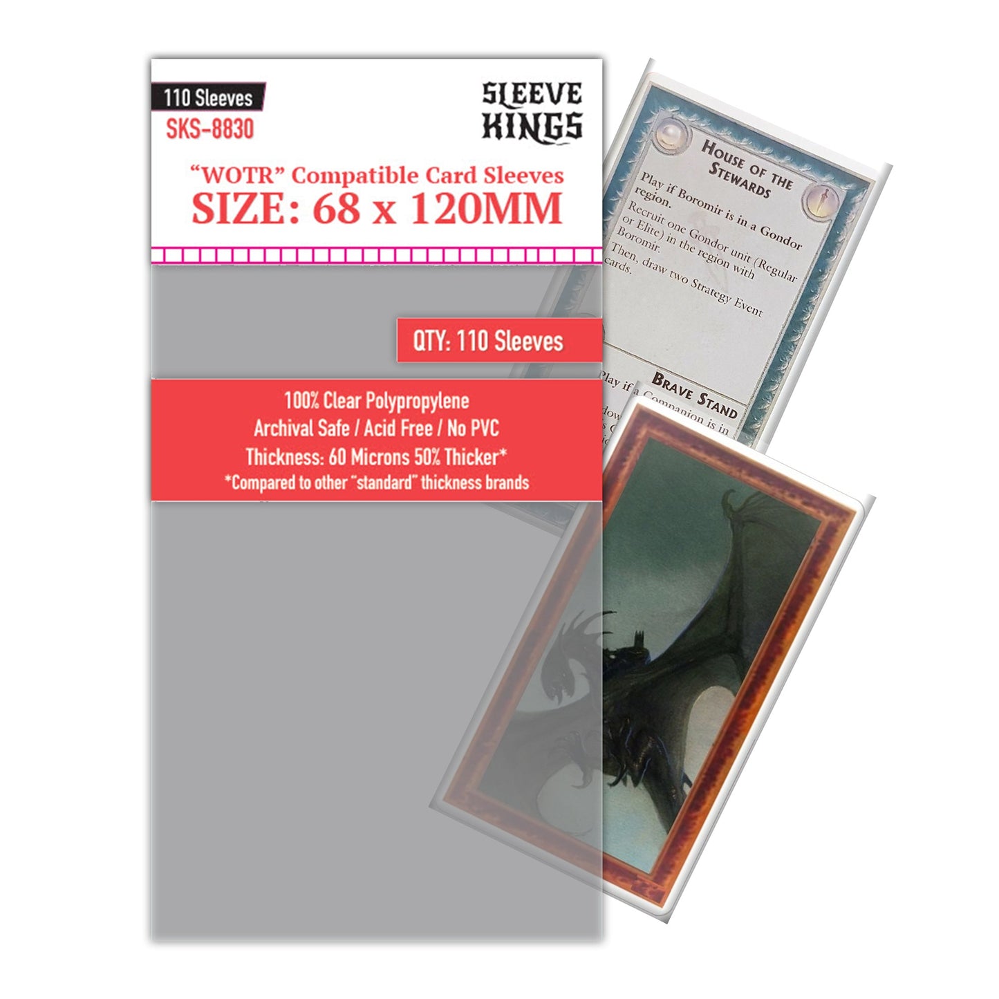 "WOTR" Compatible Sleeves (68x120mm) 110 Pack, 60 Micron, SKS-8830