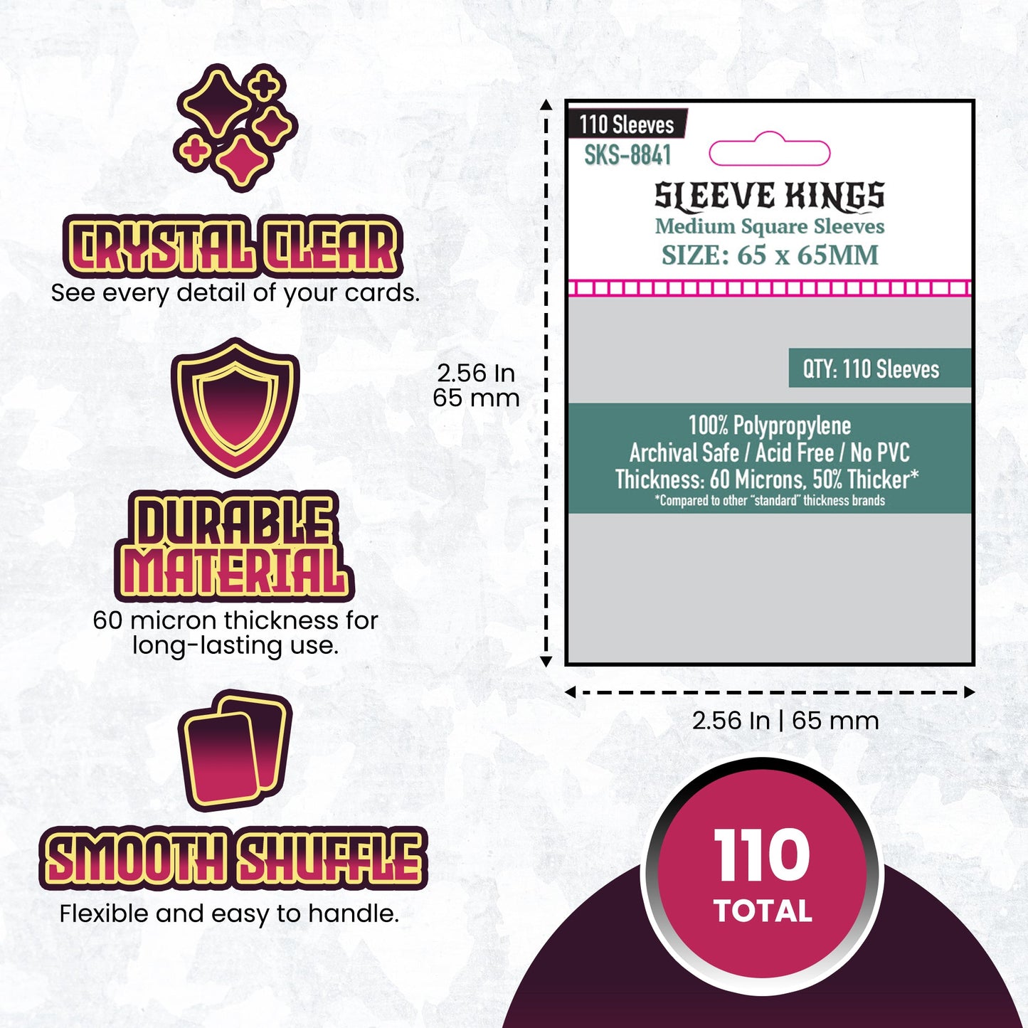 Medium Square Card Sleeves (65x65mm) 110 Pack, 60 Microns, SKS-8841