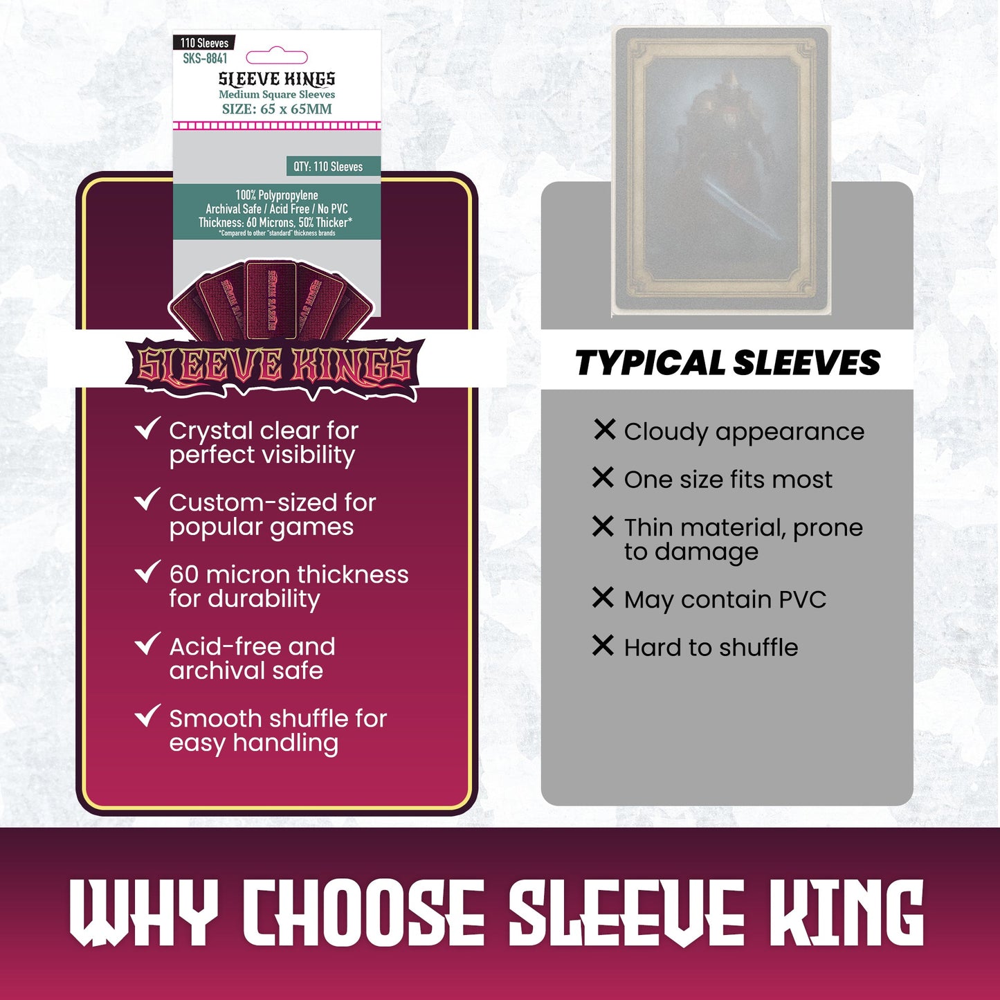 Medium Square Card Sleeves (65x65mm) 110 Pack, 60 Microns, SKS-8841