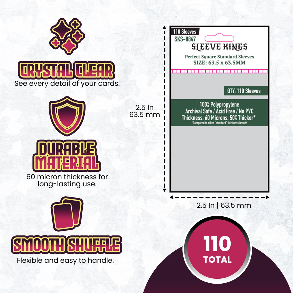 Perfect Square Standard Sleeves (63.5x63.5mm) 110 Pack, 60 Microns, SKS-8847