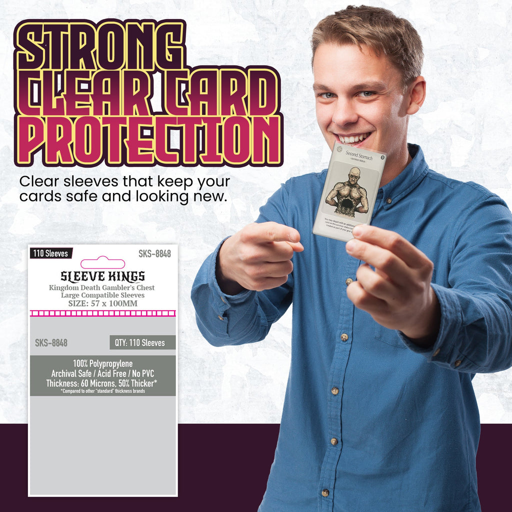 "Kingdom Death Gambler's Chest" Compatible Large Sleeves (57x100mm) 110 Pack, 60 Micron, SKS-8848