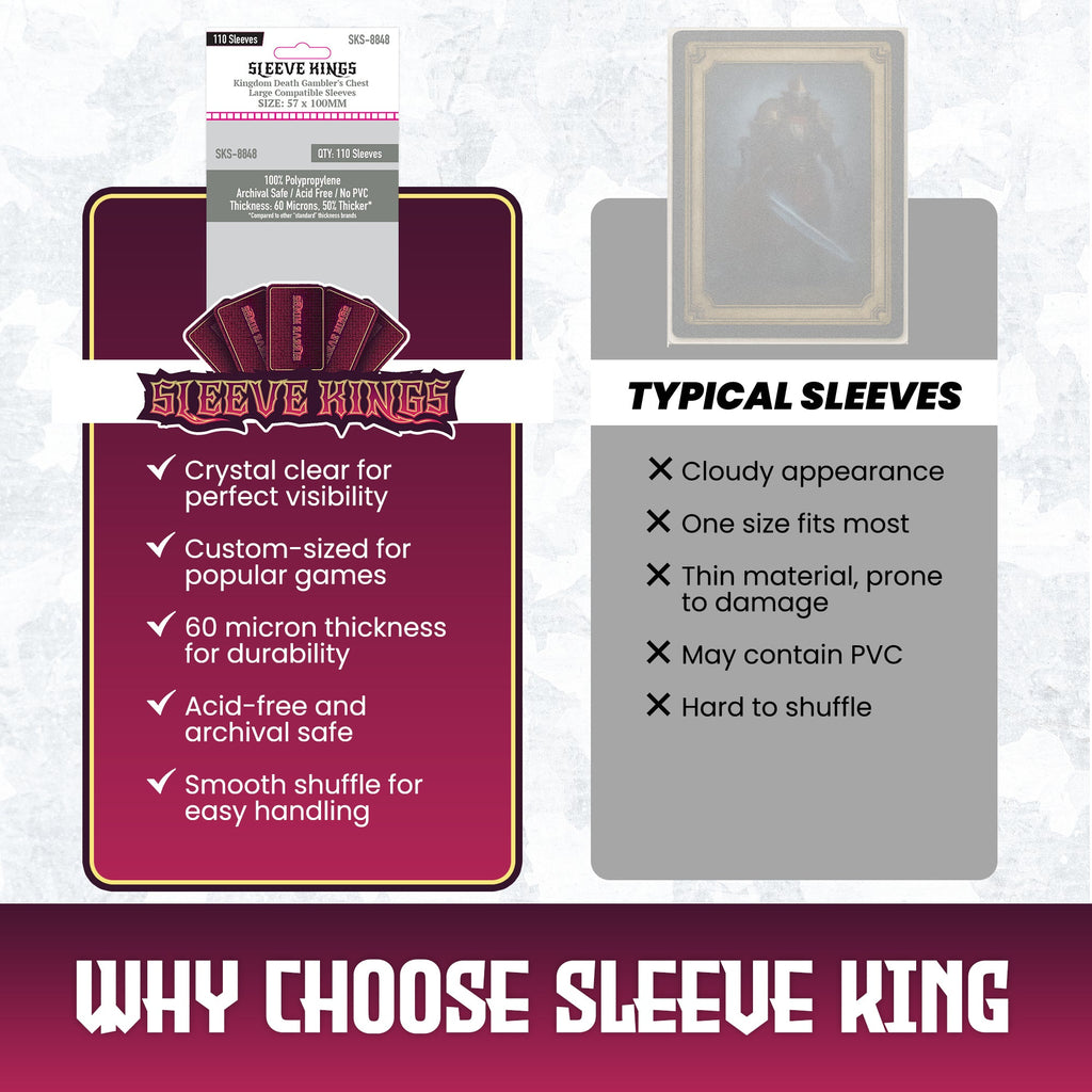"Kingdom Death Gambler's Chest" Compatible Large Sleeves (57x100mm) 110 Pack, 60 Micron, SKS-8848