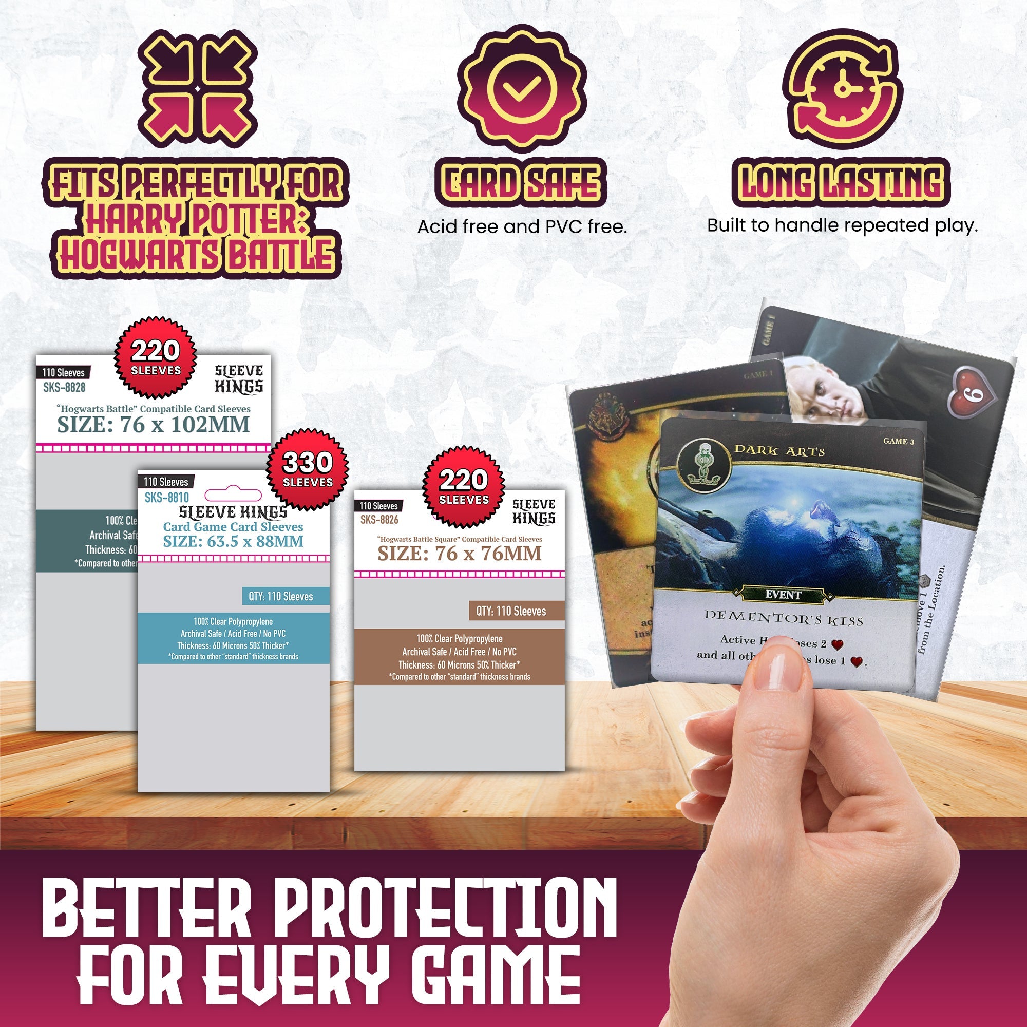 "Harry Potter: Hogwarts Battle" + Expansion Compatible Sleeve Bundle (8810 X 3 + 8826 X 2 + 8828 X 2)