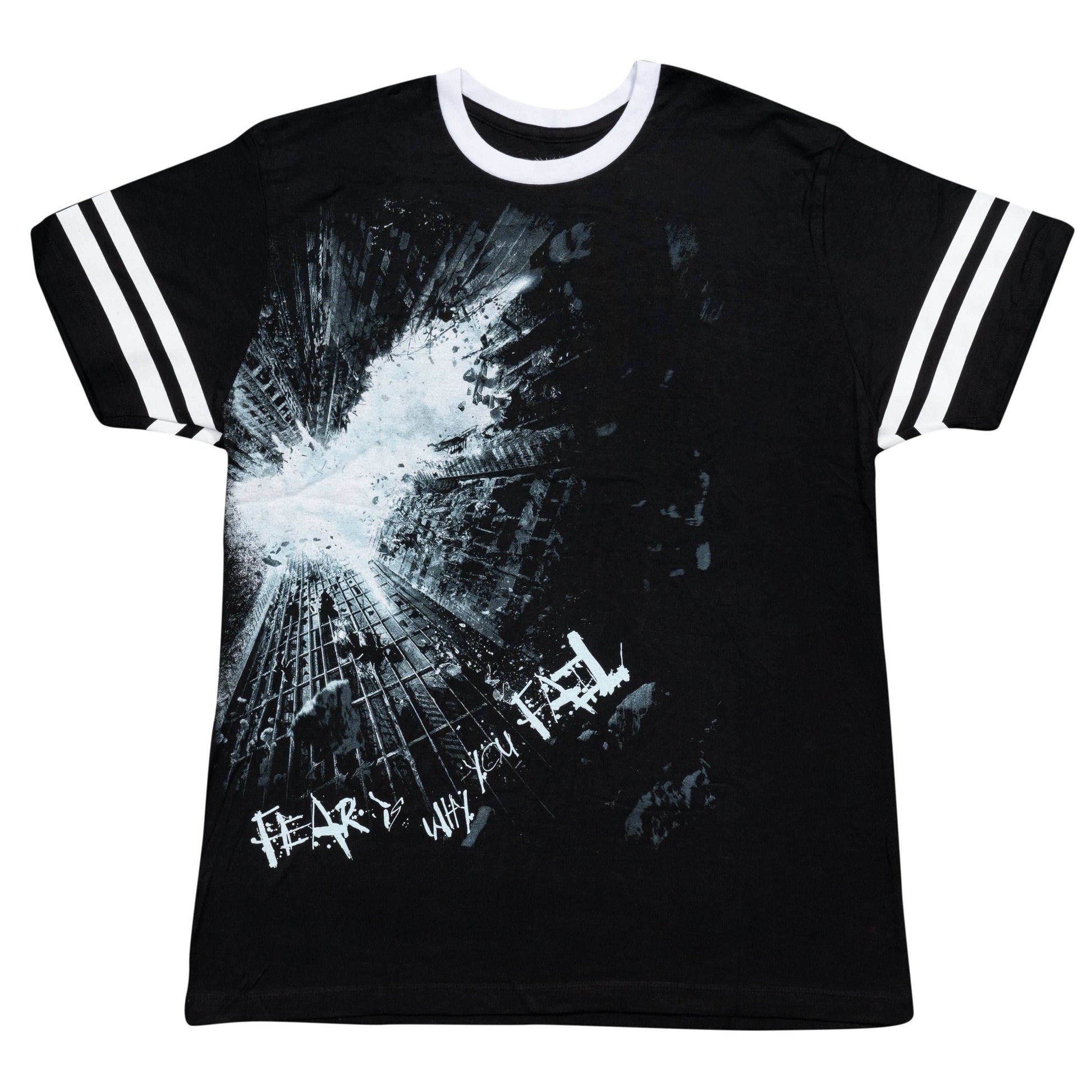 Batman The Dark Knight Fear is Why You Fail Striped sleeves Black Mens T-Shirt - S