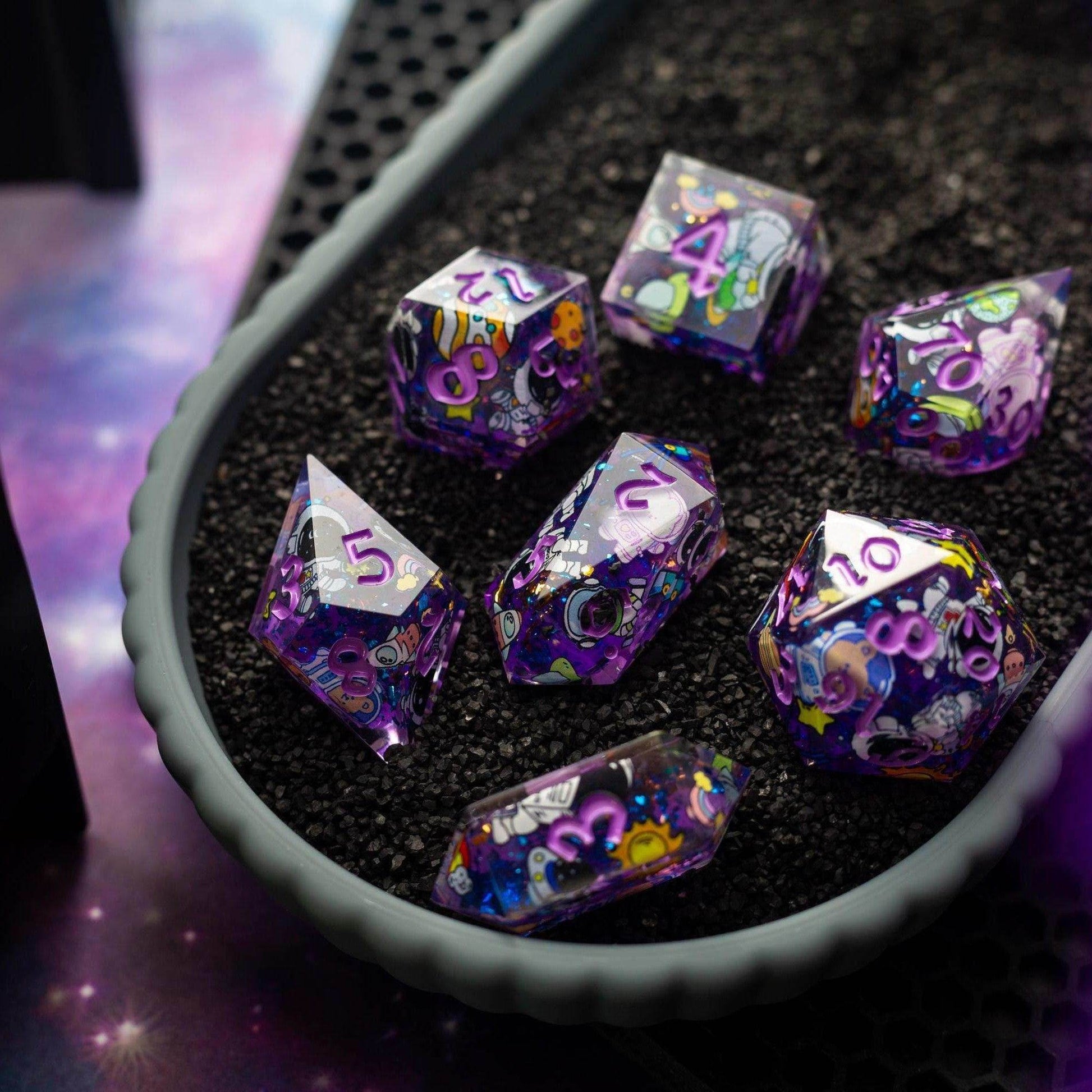 Space Bear Handmade Resin DND Dice Set - Full Set And Free Dice Box