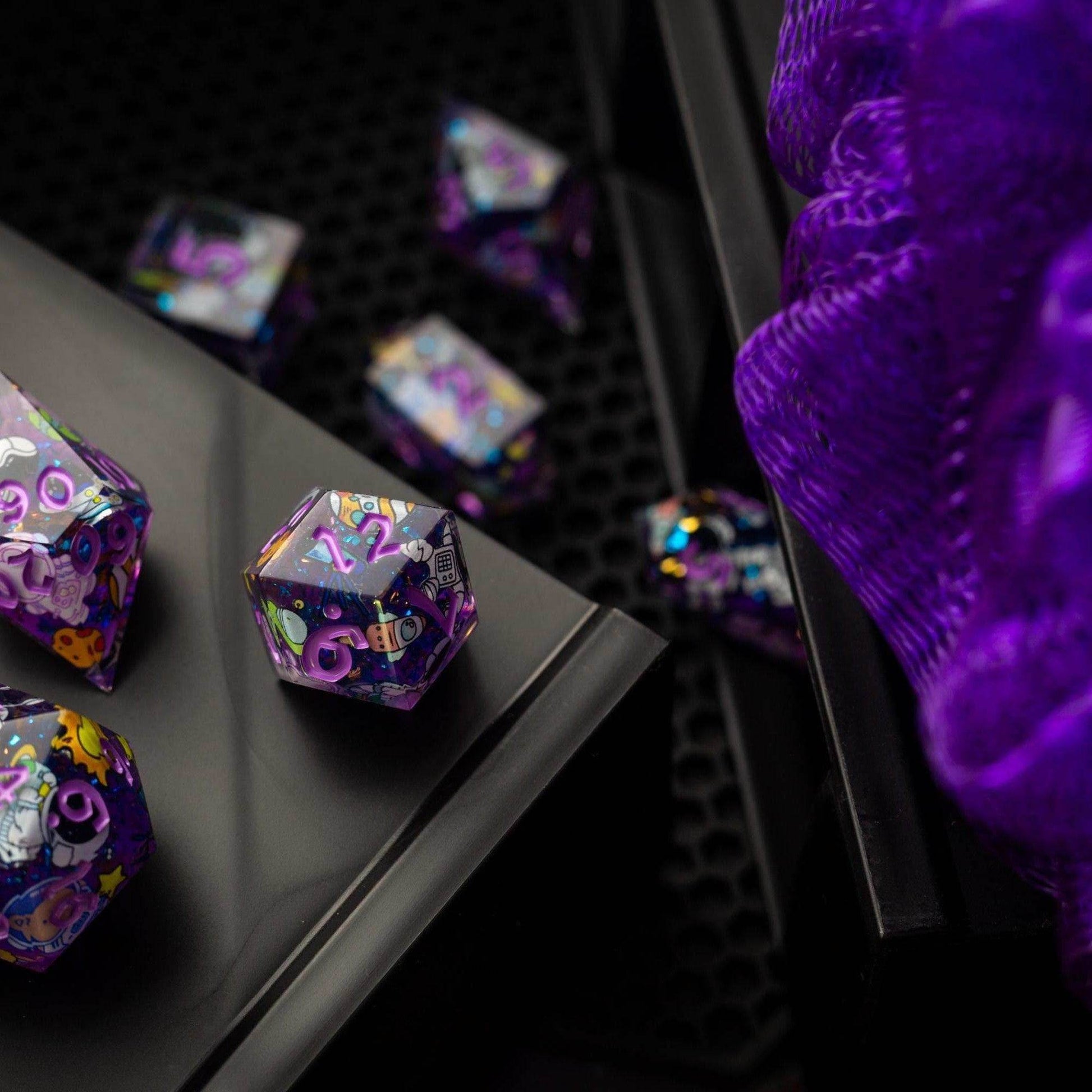 Space Bear Handmade Resin DND Dice Set - Full Set And Free Dice Box