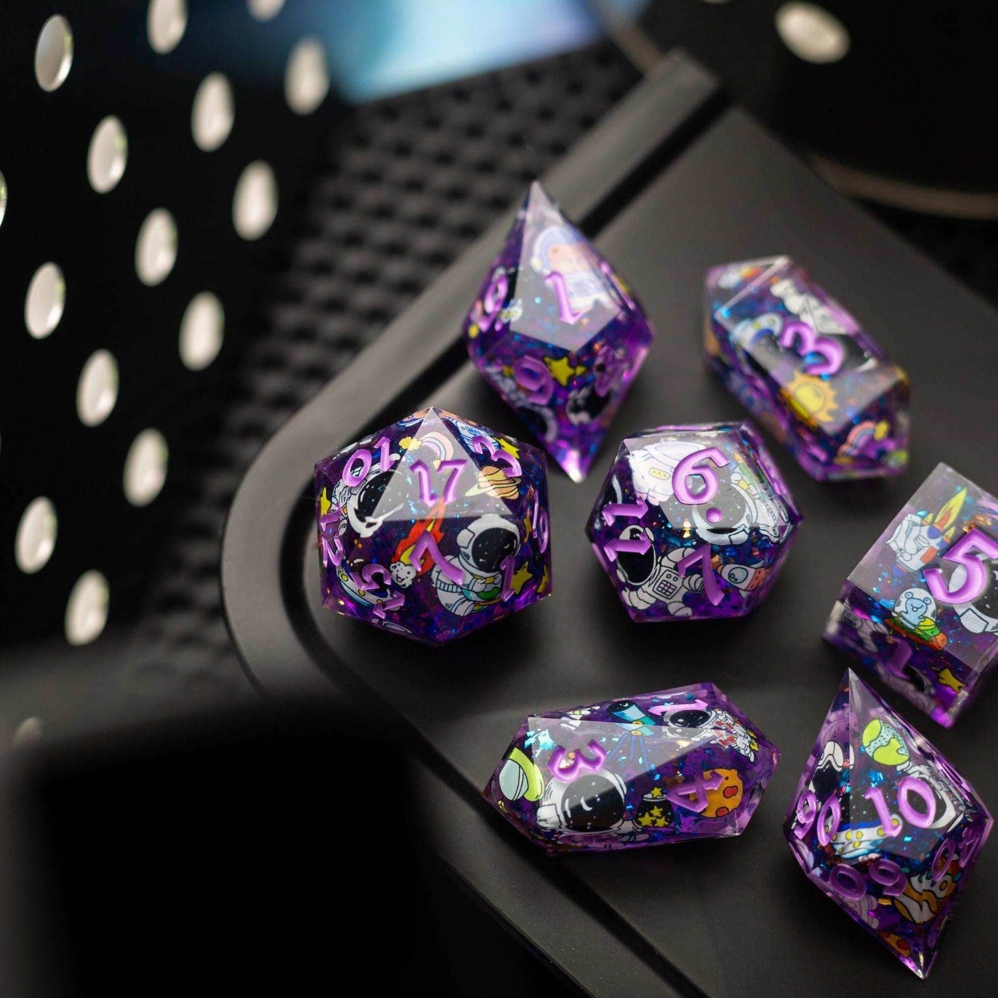 Space Bear Handmade Resin DND Dice Set - Full Set And Free Dice Box