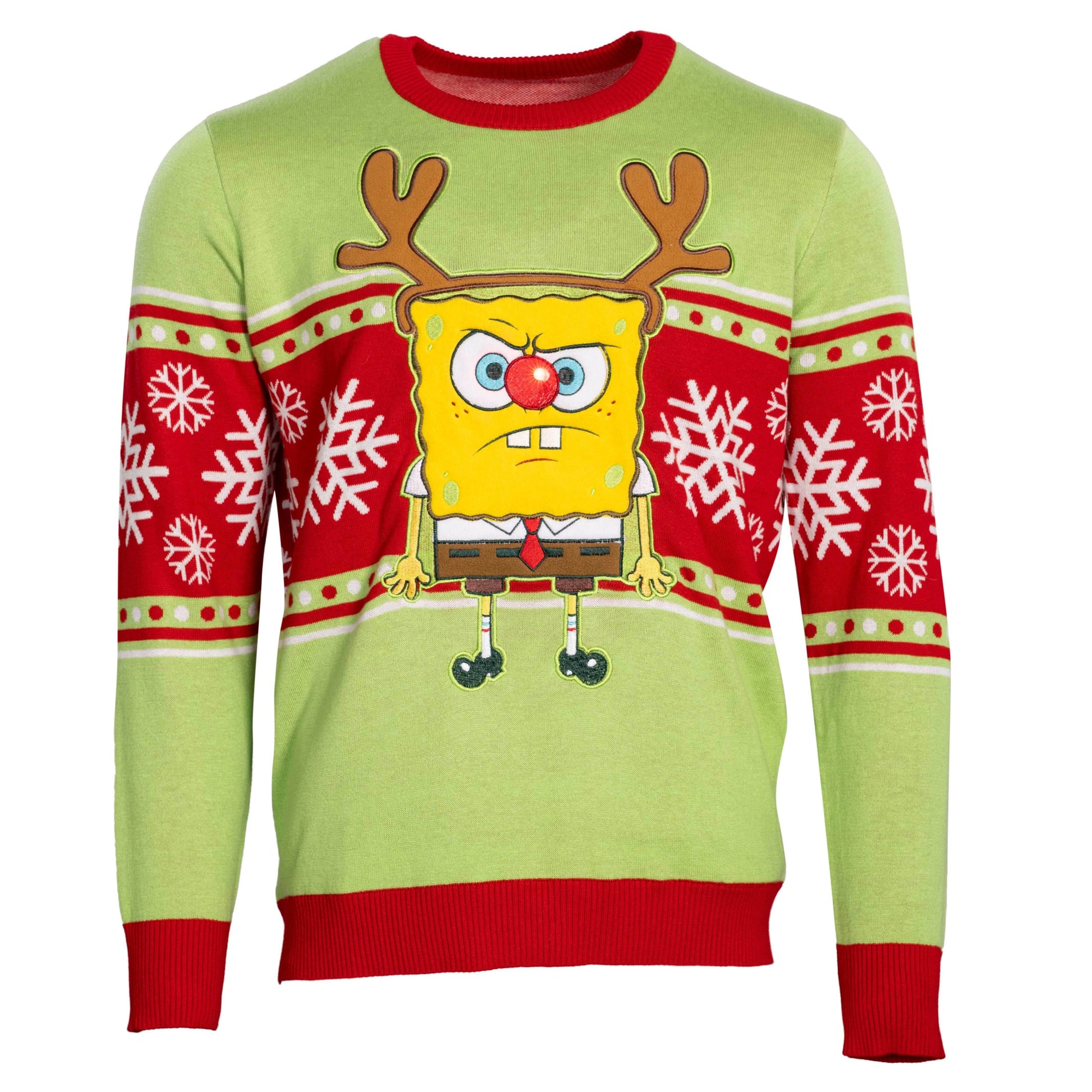 Spongebob LED Reindeer Nose Ugly Christmas Sweater - XS