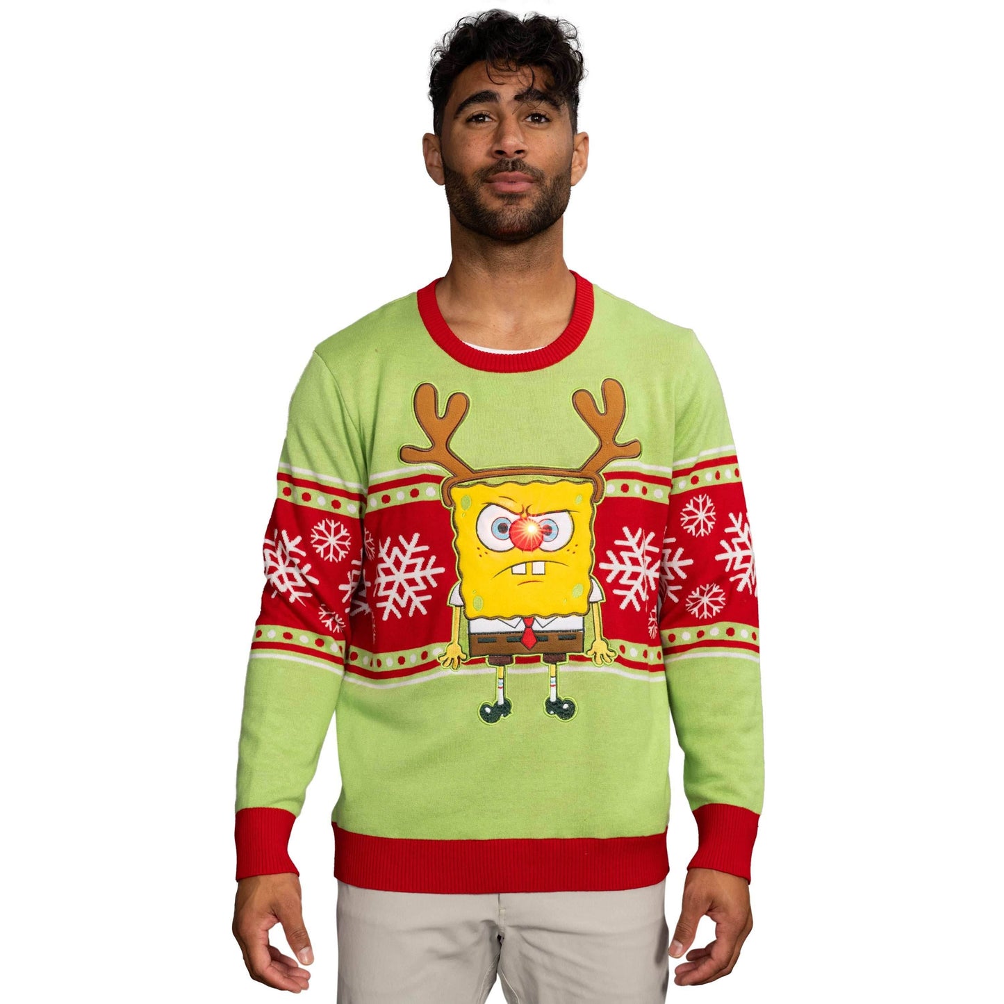 Spongebob LED Reindeer Nose Ugly Christmas Sweater - XS