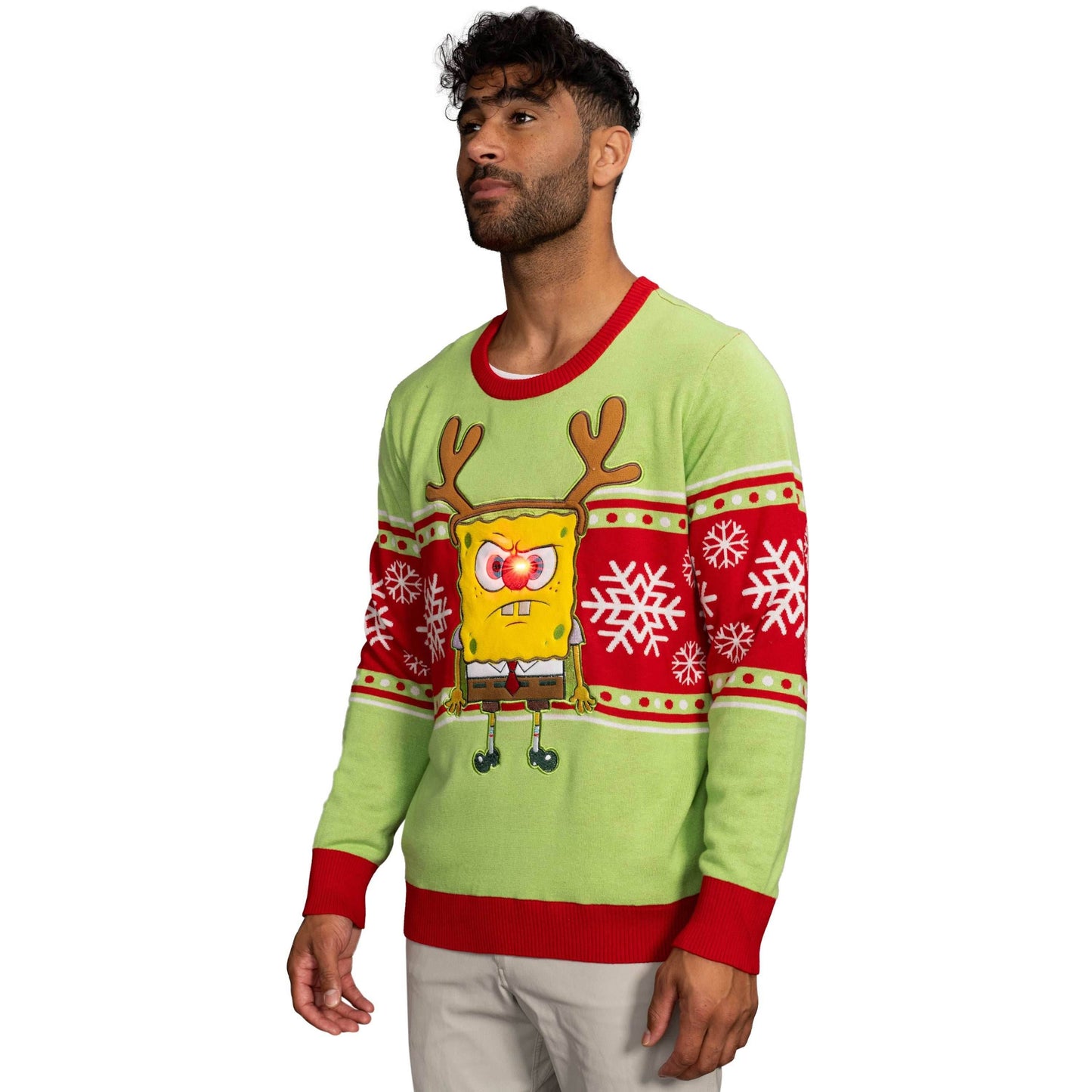 Spongebob LED Reindeer Nose Ugly Christmas Sweater - XS