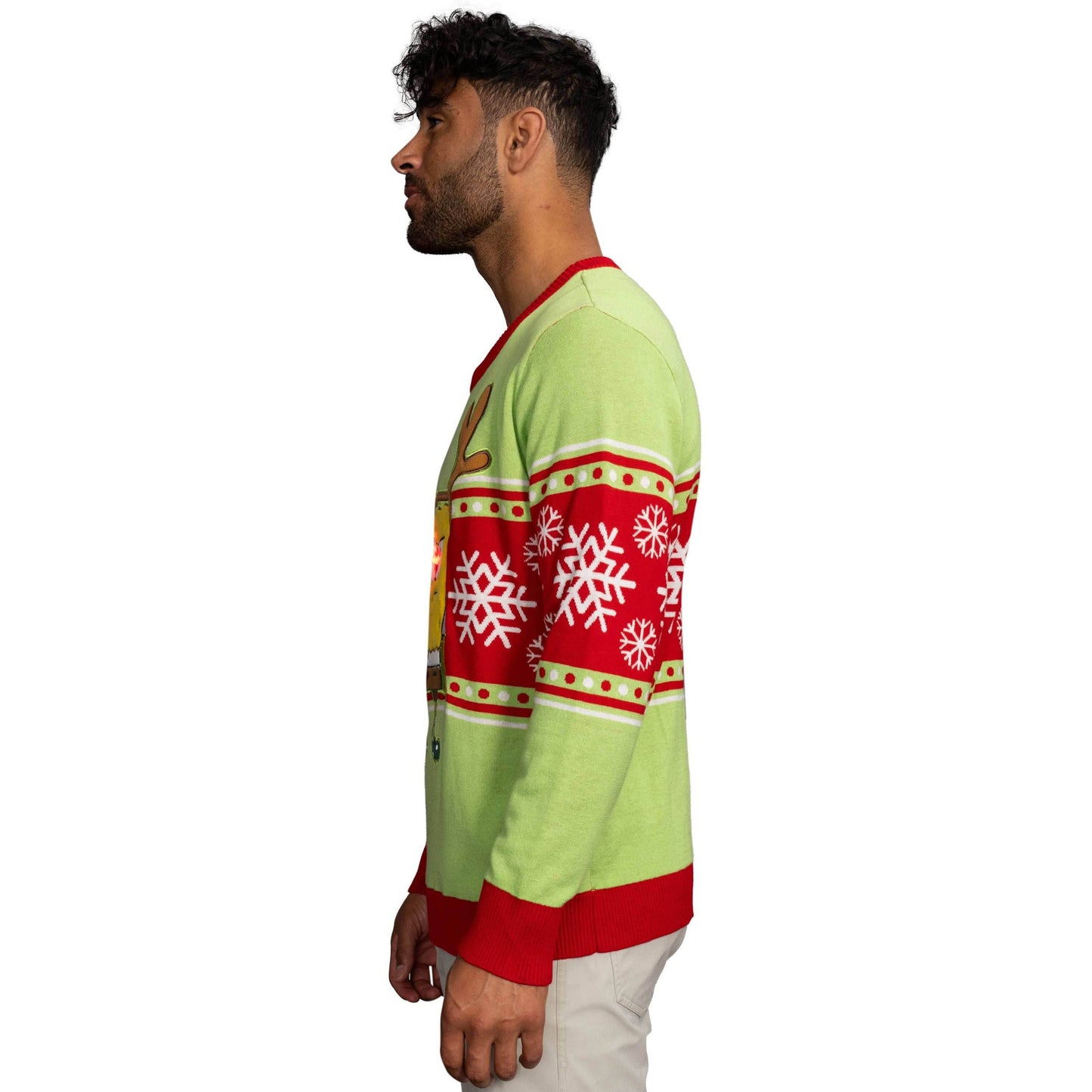 Spongebob LED Reindeer Nose Ugly Christmas Sweater - XS