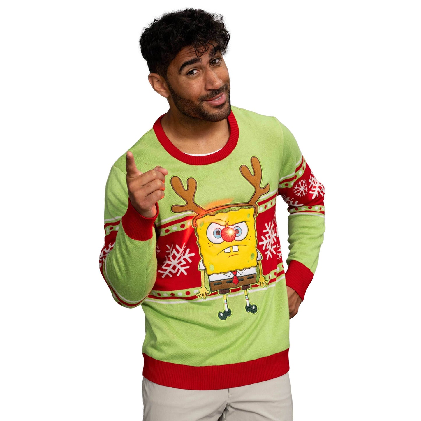 Spongebob LED Reindeer Nose Ugly Christmas Sweater - XS