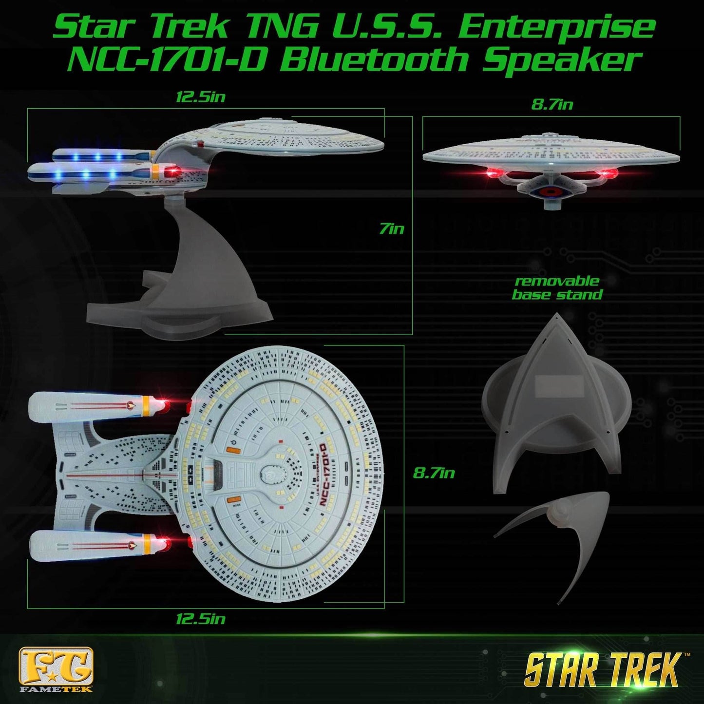 Star Trek TNG U.S.S. Enterprise NCC-1701-D Bluetooth® Speaker With Sleep Machine, LED's & Sound Effects - 