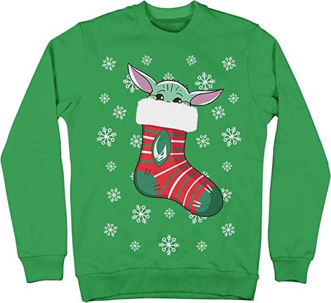 Star Wars The Mandalorian Baby Yoda Stocking Ugly Christmas Sweater - S